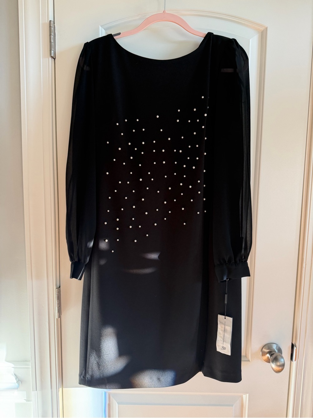 NWT Karl Lagerfeld Cocktail Dress sheer sleeves pearl accents